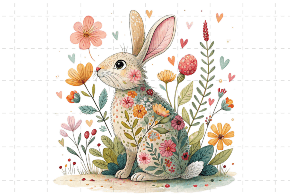 Download Cute Easter Bunny with Flowers PNG - Png Collection