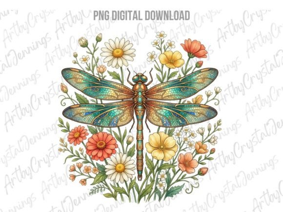 Download Watercolor Dragonfly Wildflower PNG - Premium Bundle