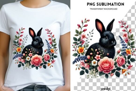 Download Black Rabbit with Flowers Png Design - Png Collection