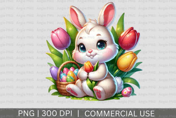 Download Cute Easter Bunny with Flowers PNG - Png Collection
