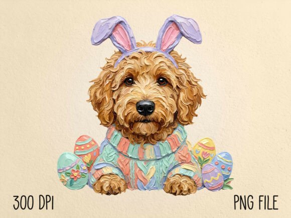Download Hand Painted Easter Goldendoodle Dog PNG - Png Collection