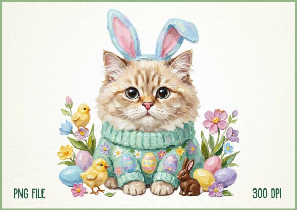 Download Hand Painted Easter Cat Bunny Ears PNG - Png Collection