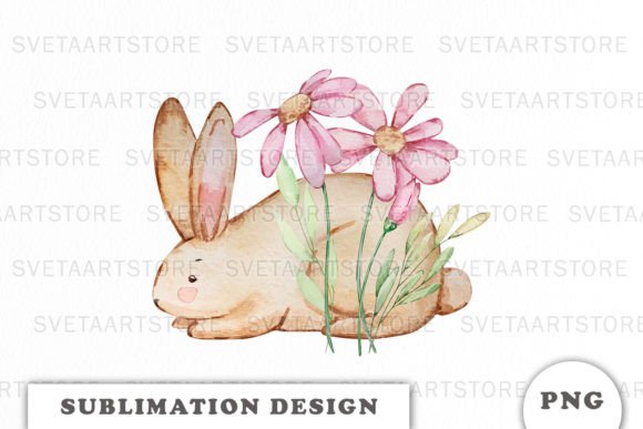 Download Watercolor Bunny with Flowers Png - Png Collection