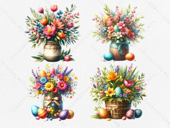 Download Easter Flower Pot with Eggs Clipart PNG - Png Collection