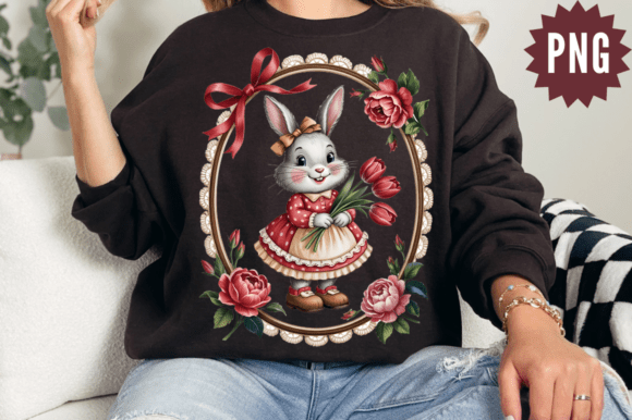 Download Vintage Bunny Girl with Tulips PNG Clipa - Png Collection