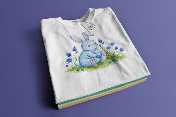 Download Blue Watercolor Bunny with Flowers PNG - Png Collection