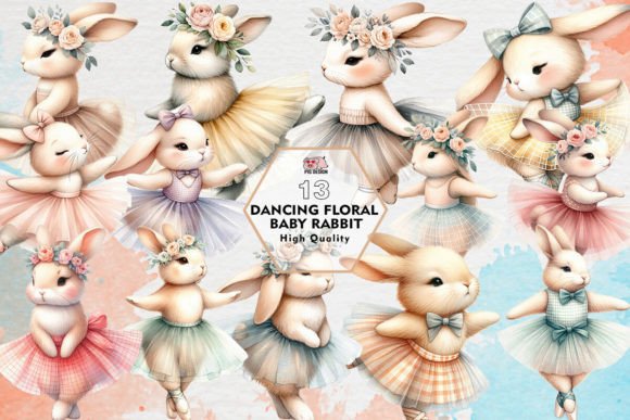 Download Dancing Floral Baby Rabbit Clipart PNG - Png Collection