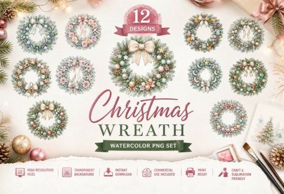 Download Watercolor Christmas Wreath PNG Cliparts - Png Collection